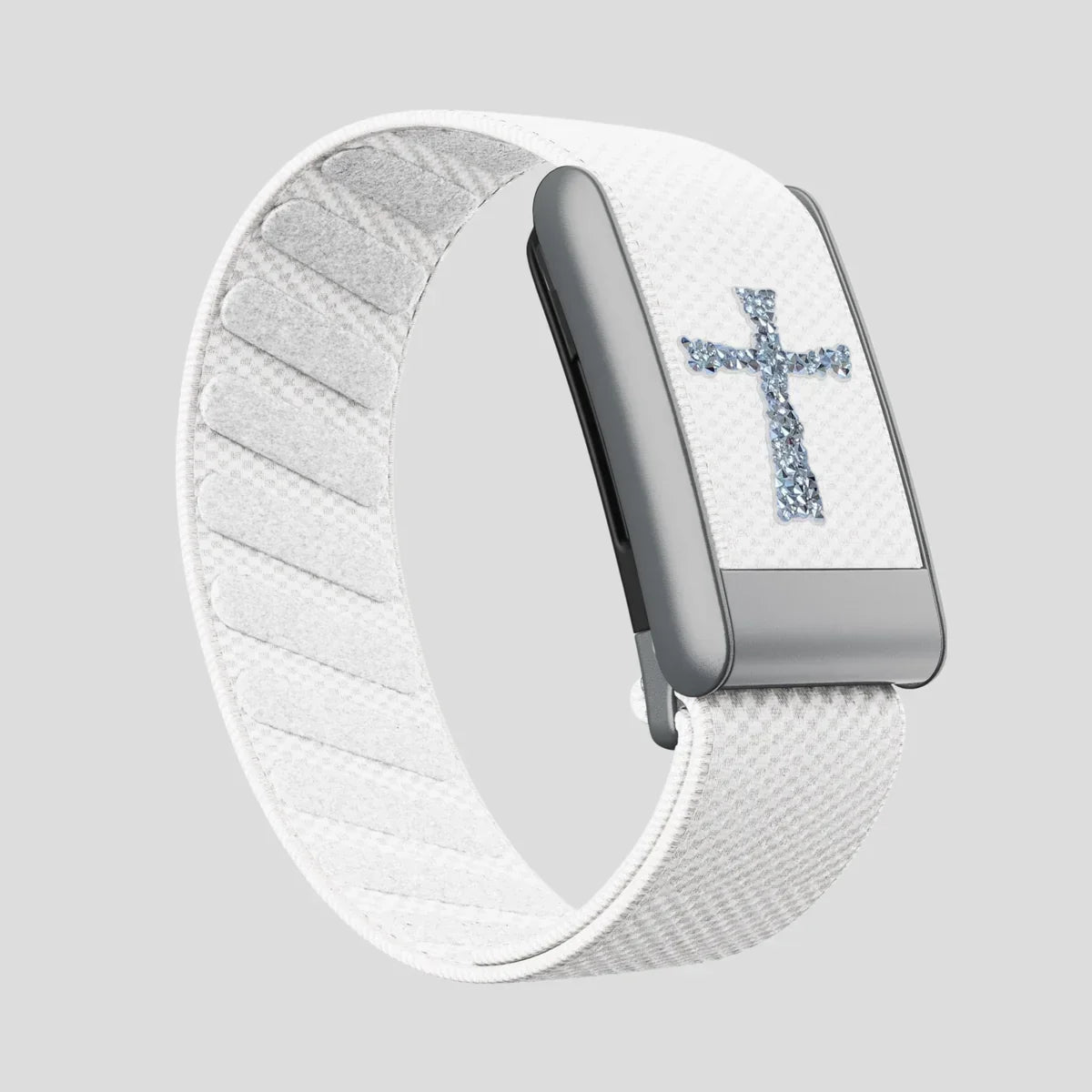 Bracelet nylon blanc croix cristaux bleus Whoop 5.0